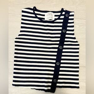 Zara Navy and White Striped Knit Top